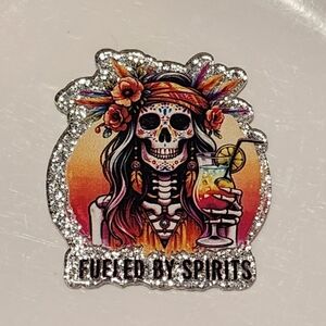 Acrylic Fueled By Spirits Flatback Skeleton‎ Drinks Badge Clip Keychain Craft